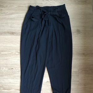 Straight navy paperbag business casual pants